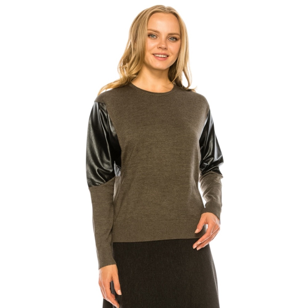 YAL NEW YORK OLIVE & LEATHER TOP